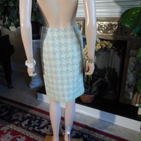 Douglas Hannant Light Green Houndstooth PatternTweed Skirt Suit Size 6 - Picture 12 of 16